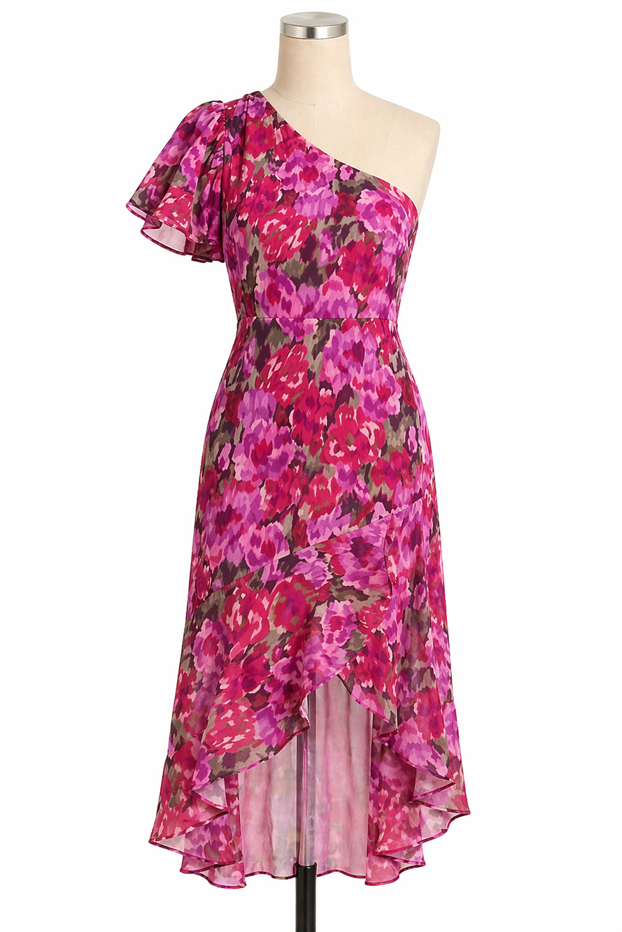 Showpo Midi Dress Clabelle Pink Floral One Shoulder  Size 6 NWT